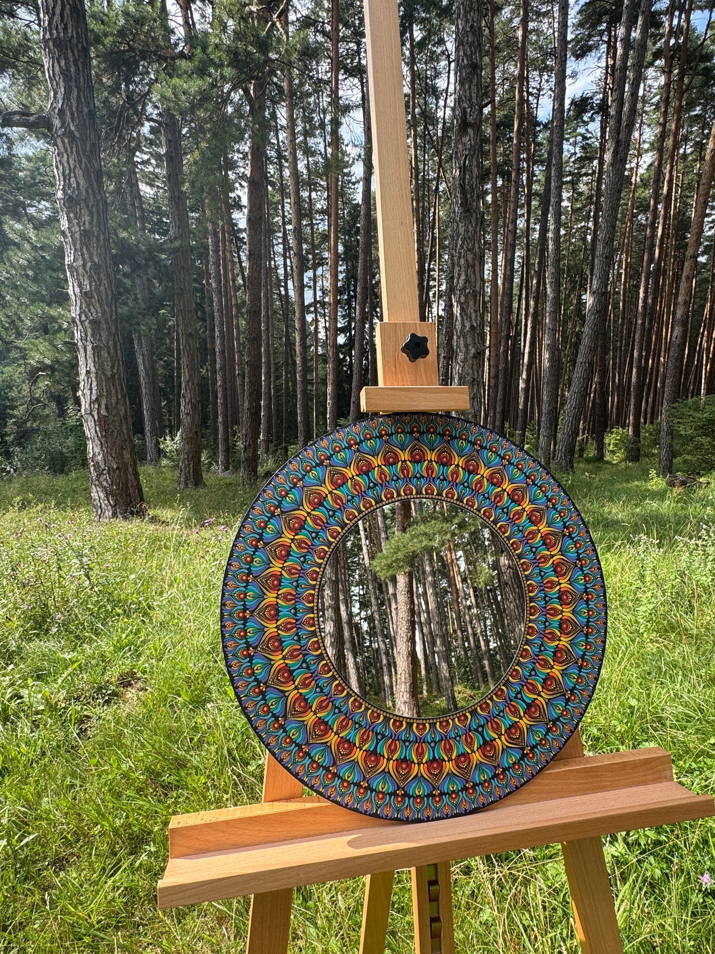 Prism of joy | Hand-Painted Mandala with Central Mirror