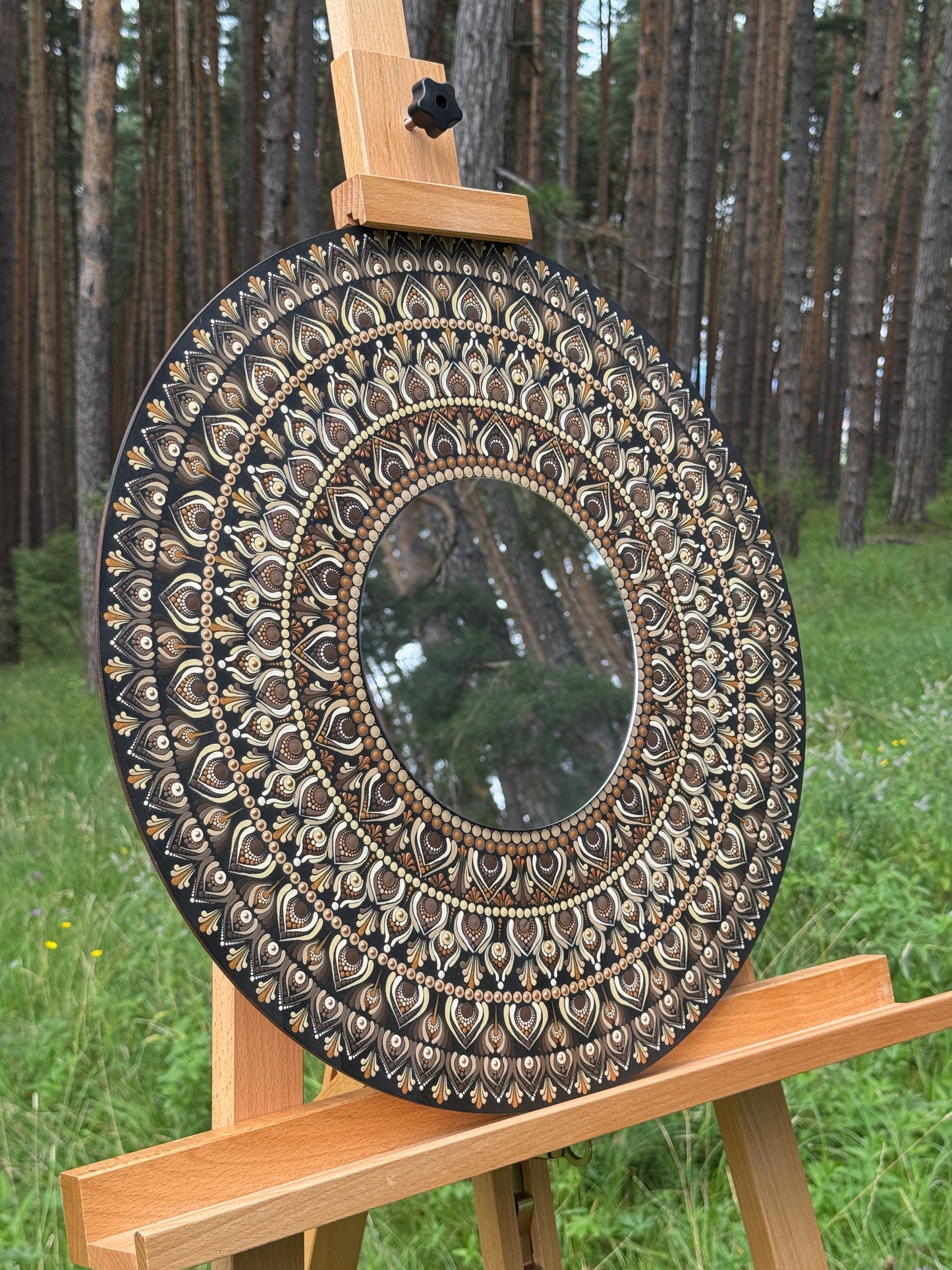 Sacred Roots | Hand-Painted Mandala with Central Mirror