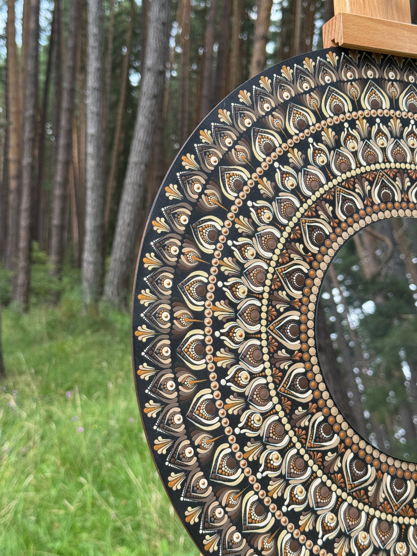Sacred Roots | Hand-Painted Mandala with Central Mirror
