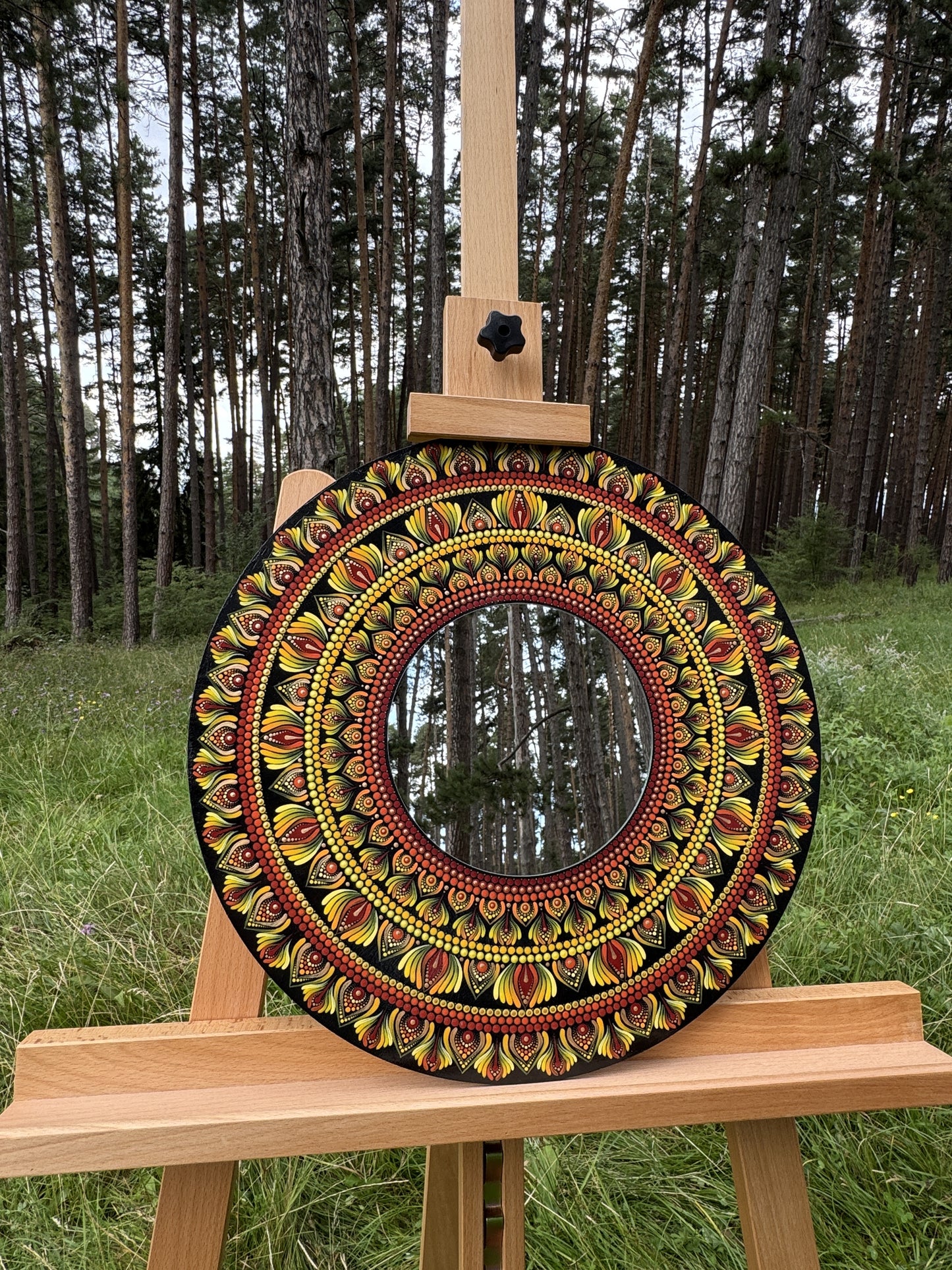 Solar Reflection | Hand-Painted Mandala with Central Mirror