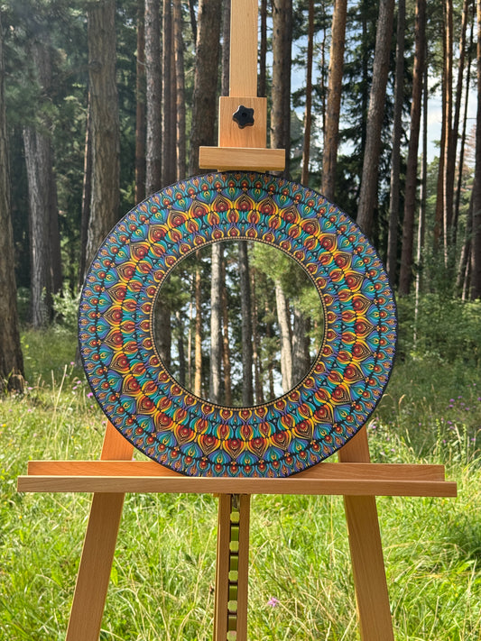 Prism of joy | Hand-Painted Mandala with Central Mirror