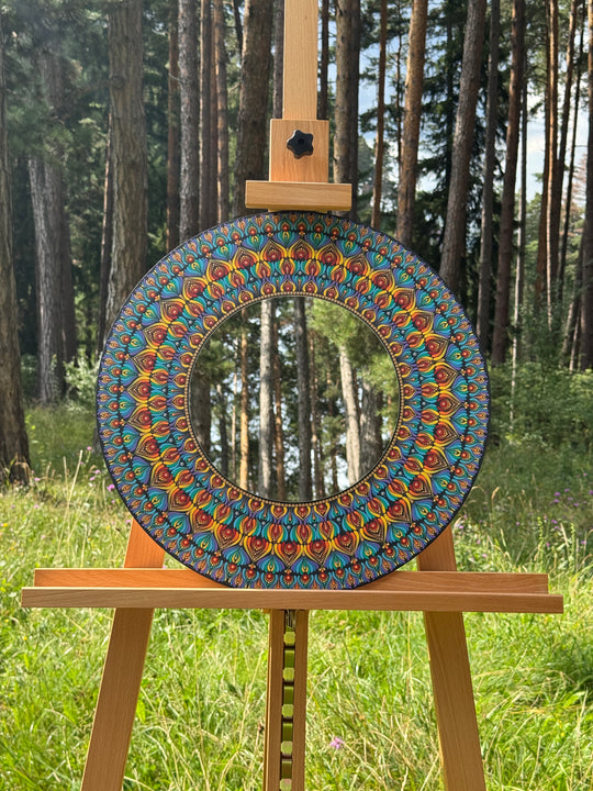 Prism of joy | Hand-Painted Mandala with Central Mirror