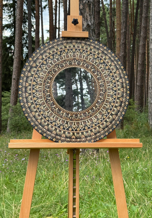 Sacred Roots | Hand-Painted Mandala with Central Mirror