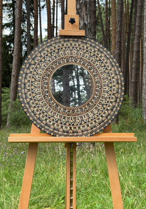Sacred Roots | Hand-Painted Mandala with Central Mirror