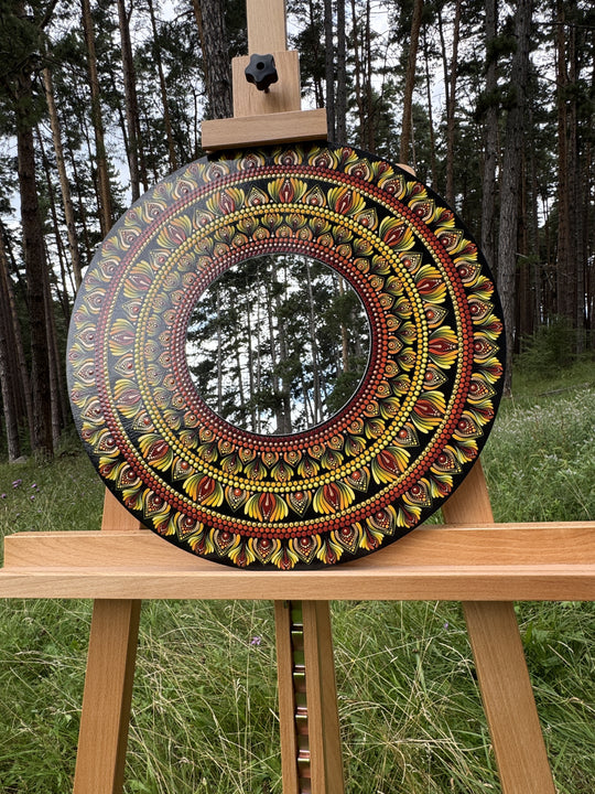 Solar Reflection | Hand-Painted Mandala with Central Mirror