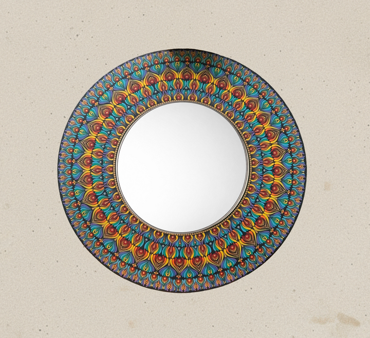 Prism of joy | Hand-Painted Mandala with Central Mirror