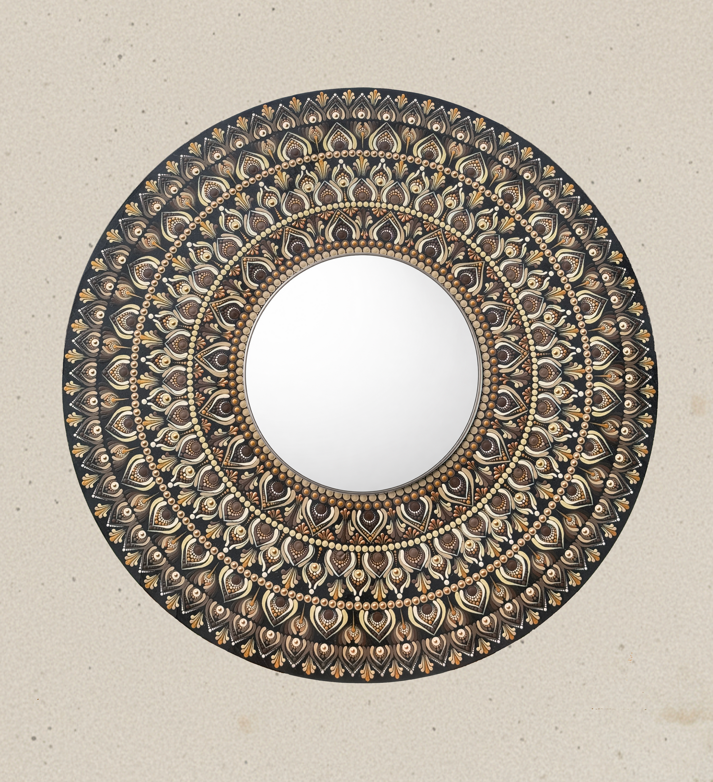 Sacred Roots | Hand-Painted Mandala with Central Mirror