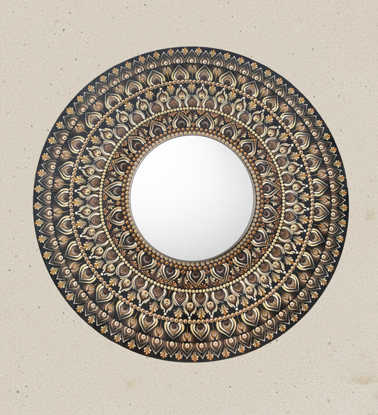 Sacred Roots | Hand-Painted Mandala with Central Mirror