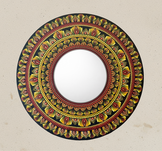 Solar Reflection | Hand-Painted Mandala with Central Mirror